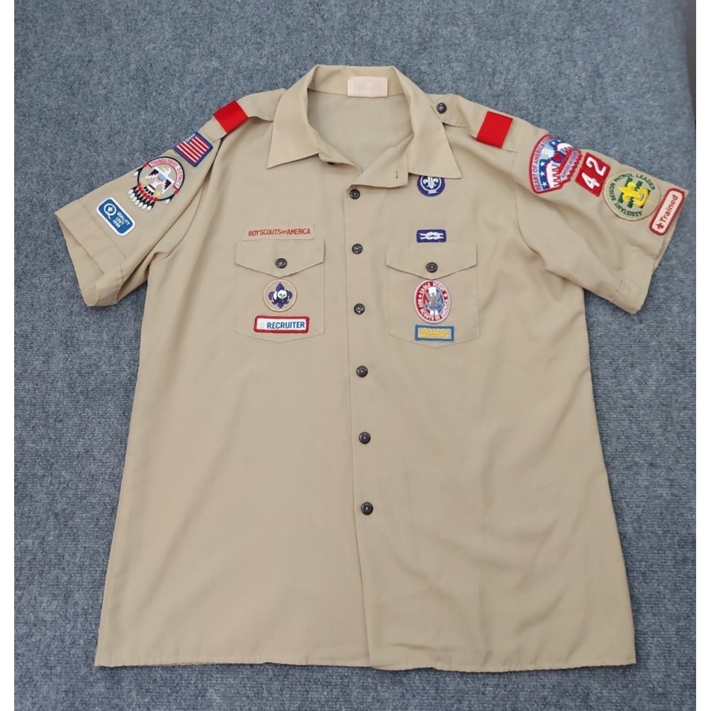 Vtg Boy Scouts Of America Shirt Men Xl Brown Wool Blend Short Sleeve Uniform Usa